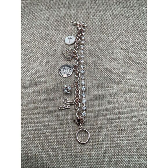 Vintage Guess Charmed Bracelet  Double-strand  Gold-tone Crystal, Rhinestones, H - Picture 9 of 9